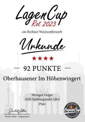 2020 SPÄTBURGUNDER "IM HÖHENWINGERT": 92 PUNKTE (4 STERNE)