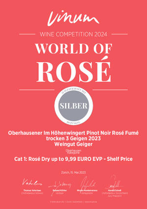 2023 ROSÉ FUMÉ: SILBER (88 PUNKTE) BEIM VINUM WORLD OF ROSÉ 2024