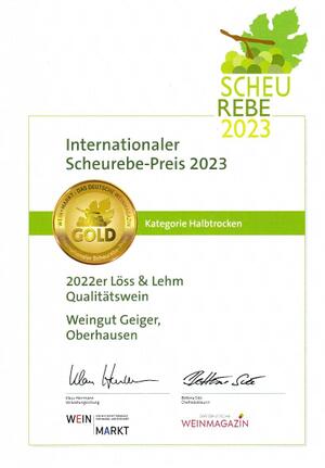2022 SCHEUREBE: GOLD IN DER KATEGORIE FEINHERB BEIM INTERNATIONALEN SCHEUREBE-PREIS 2023